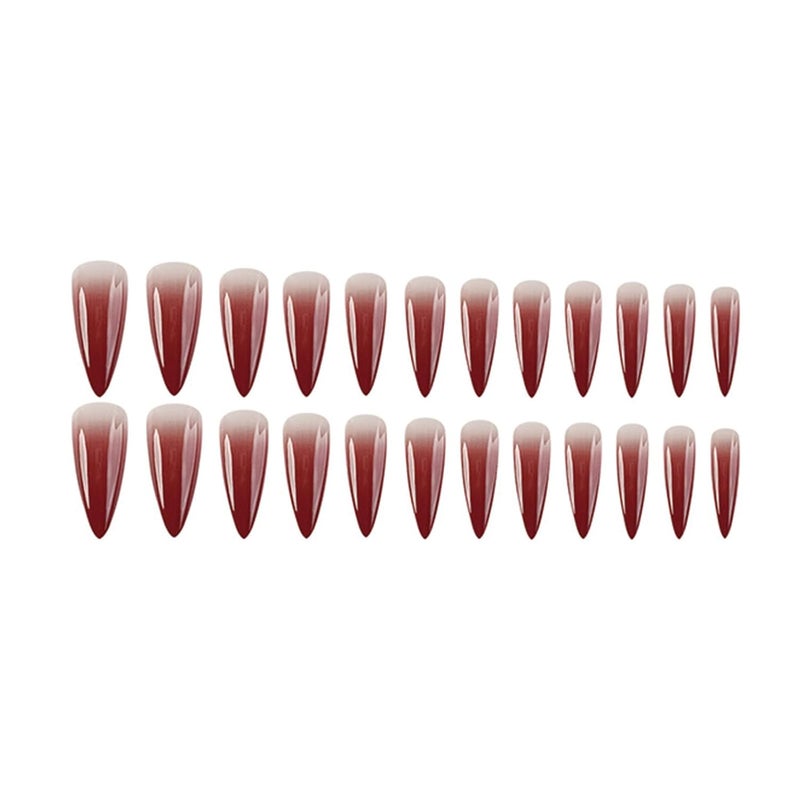 SINHOT Stiletto Press on Nails Extra Long Fake Nails Red Gradient Acrylic Nails Almond Glossy Glue on Nail Stick on False Nail with Design 24 pcs - Image 3